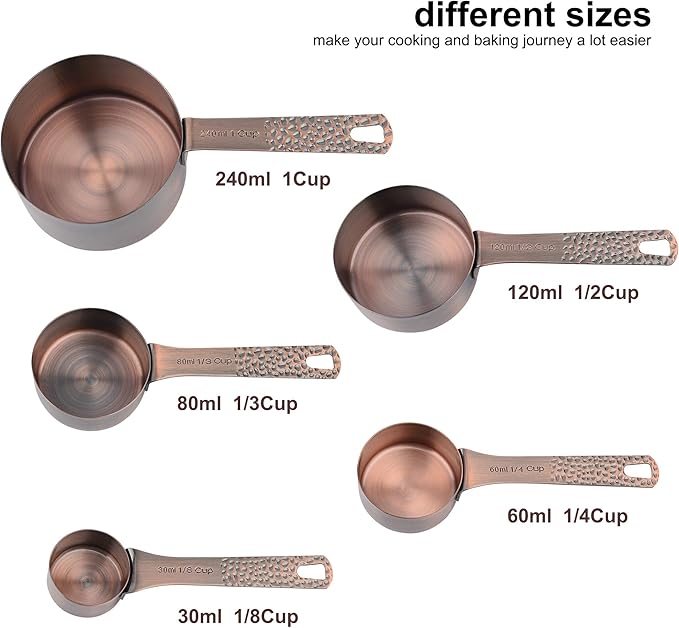 Smithcraft Copper Measuring Cups and Spoons Set 14, Stainless Steel Measuring Cups and Spoons for Baking&Kitchen, Metal Metric&US Dry&Liquid 5 Measure Cups & 6 Spoons with Leveler&Conversion Chart