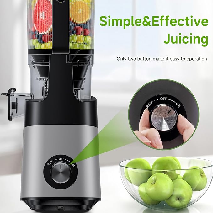 Cold Press Juicer, 5.8" Wide Feed Chute, 400W Slow Masticating Juicer Extractor Supports High Juice Yield, Whole Vegetables & Fruits, Dark Grey