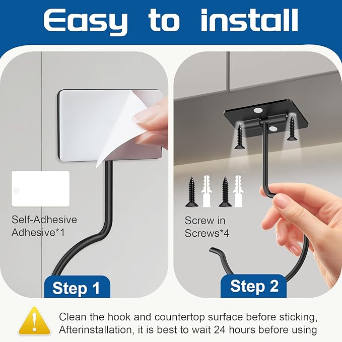 2 Pack Space-Saving Banana Hooks, Foldable Magnetic Under Cabinet Banana Hanger with Heavy-Duty Adhesive & Screw-in Mounts, Supports up to 13 lbs, Black Banana Holders