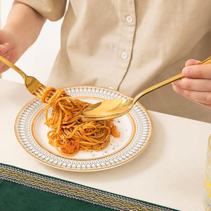 KINGSTONE Gold Silverware Set, 20-piece 18/10 Stainless Steel Flatware Set Cutlery Set for 4, for Kitchen, Home, Wedding, Party, Mirror Polished and Dishwasher Safe, Featured Gifts