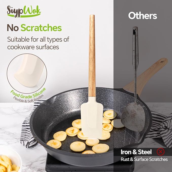Silicone Spatula Set, Food Grade Rubber Spatula-4 Piece Nonstick Rubber Spatulas, Spoonula, Jar Scraper for Cooking, Baking, Mixing, Frosting - Heat Resistant Up to 600°F (Spatulas-Off White)