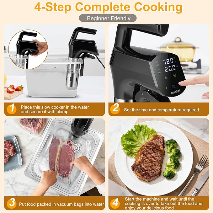 Sous Vide Cooker 2.4G WIFI, Sous Vide Machine with 30 Preset Recipes on APP & Calibration Function, 1100W Ultra-Quiet Immersion Circulator, Accurate Temperature and Time, Fast-Heating with Timer