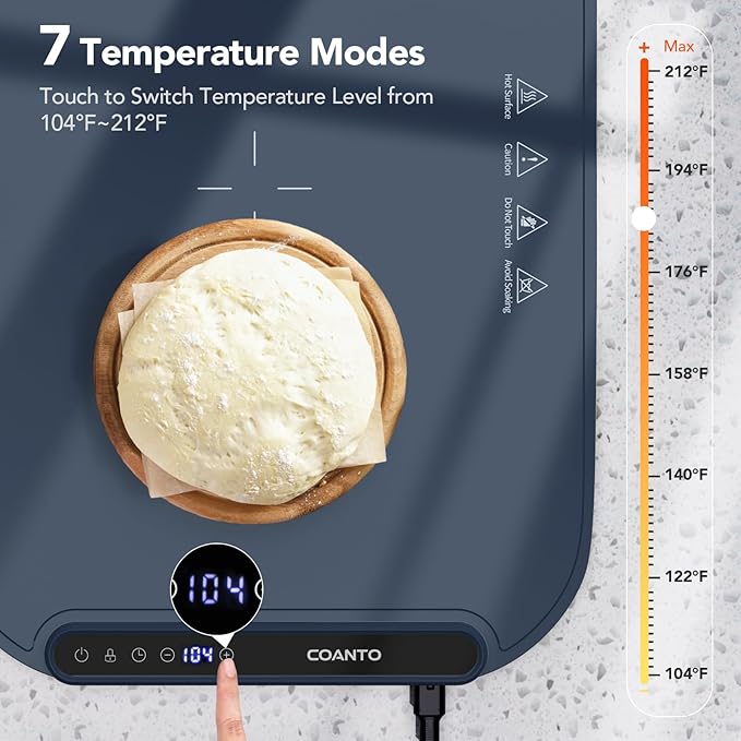 Coanto Food Warming Mat, Electric Warming Tray for Buffets & Parties, Silicone Heating Mat with 7 Temperature Settings, Roll-Up Storage, 17.91"x12.8", Blue