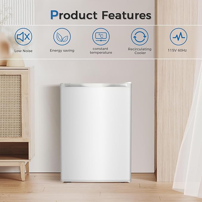 Antarctic Star Mini Compact Refrigerator with Freezer, 2.6 Cu.Ft. Single Door Adjustable Removable Shelves for Apartment/Dorm/Office,WHITE