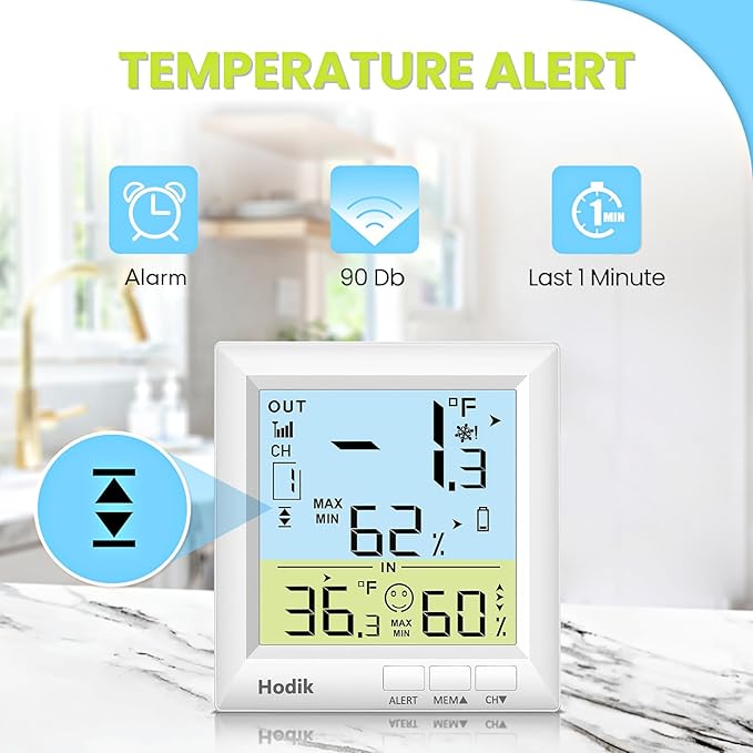 Wireless Freezer Thermometer with Alarm Refrigerator Thermometer, Fridge Freezer Alarm Thermometer Digital with 3 Adjustable Backlight and 330FT Remote Range for Kitchen Home Restaurant (One Sensor)