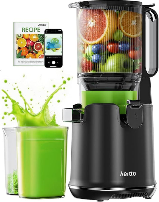 Aeitto Cold Press Juicer with 5.8" Extra Wide Mouth, Juicer Machines, Easy to Clean, Fit Whole Vegetables & Fruits, Professional Slow Masticating Juicers,Self Feeding, High Juice Yield