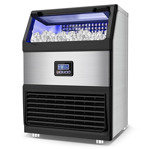 300LBS/24H Commercial Ice Maker Machine with 75LBS Storage Bin, Stainless Steel Undercounter/Freestanding Ice Maker Machine for Home Bar Outdoor, 108PCS Ice Cubes Ice Machine