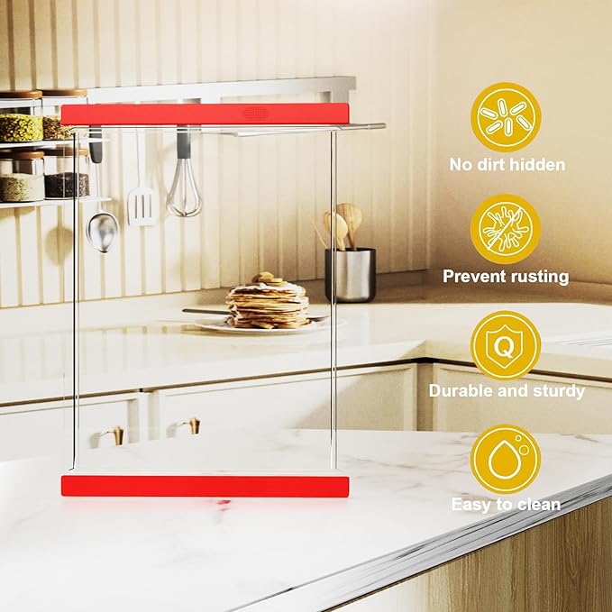 Tempered Glass Cutting Board with Juice Groove - 16x12 Inch Kitchen Cutting Board with Silicone Non-Slip Feet, Easy to Clean & Dishwasher Safe - Ideal for Vegetables, Fruits, Bread, Meats (Red)