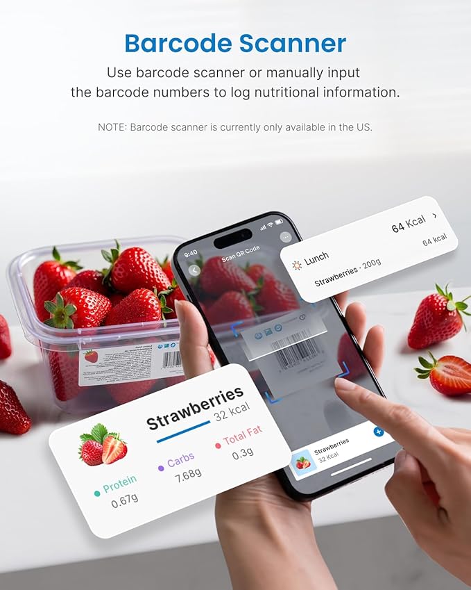 RENPHO Digital Kitchen Scale, Smart Food Weight Scale with Nutritional Calculator, Gram Scale for Weight Loss Cooking Baking Keto Macro Diet, Black Glass, 22lb/10kg