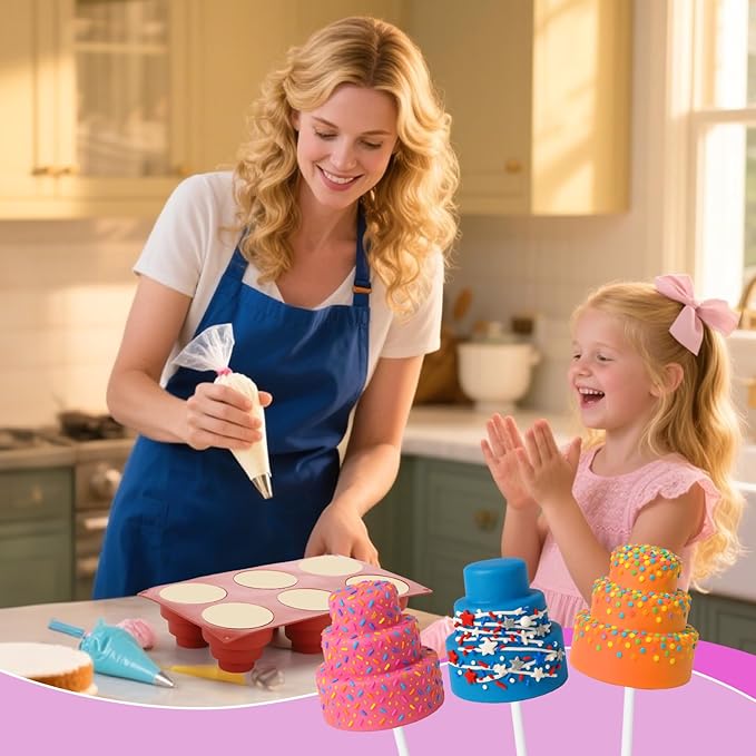 Silicone Cake Pop Molds with 100 Sticks & Parcel Bags, 6 Cavity Reusable Cakesicle Molds for Baking, Lollipops, Ice Cream, DIY Desserts, Cake Pop Maker Kit Easy Release & Dishwasher Safe