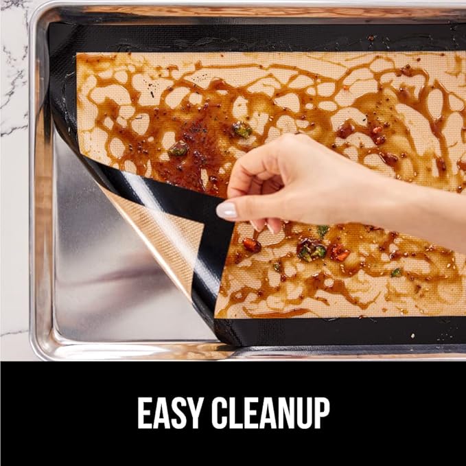 GORILLA GRIP Reusable Nonstick Silicone Baking Mat, 2-Pack, 16.5x11.87, Half Sheet, BPA-Free Oven Safe Food Liner for Cookie Sheets, No Mess Easy Clean Pastry Mats, Holiday Baking Essentials, Black