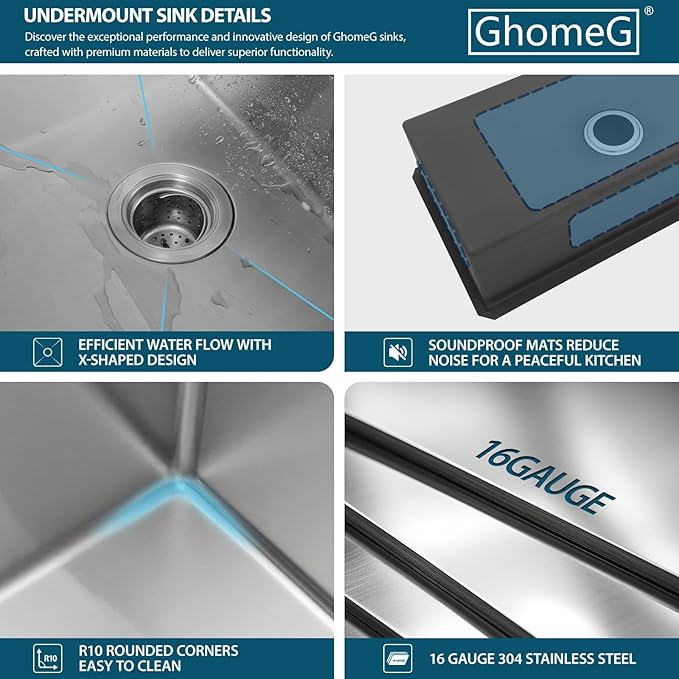 30 Inch Undermount Kitchen Sink 30x18 Workstation Undermount Sink Stainless Steel 16 Gauge Single Bowl Under Counter with Accessories