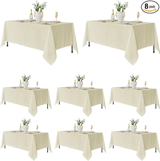Fitable 8 Pack Table Cloth Rectangle Table: Stain and Wrinkle Resistant Tablecloth Rectangular, Washable Polyester Tablecloths for Wedding Party Dining Banquet Event Catering(Ivory, 70x108 Inch)