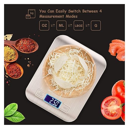 Digital Kitchen Scale, Multifunction Food Scale with Tare Function, Precise Weight Measurement in Grams or Ounces, 4 Unit Conversions, Compact Design for Cooking and Baking
