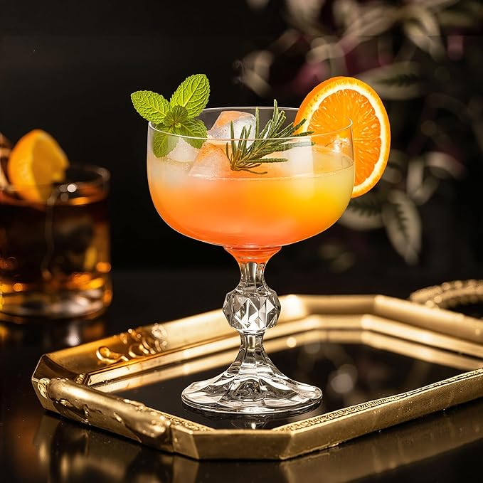 KAMMAK Coupe Glasses Set of 2, 6.7oz Crystal Cocktail Glasses, Classic Champagne Glassware for Martini, Margarita, Manhattan, Modern Bar Drinkware for Party, Beach, Anniversary