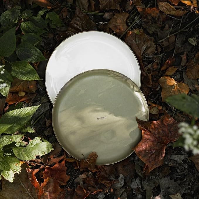 Barebones 2-Tone Deep Plate - Set of 2, 11 inch Dinner Plates - Enamelware Plates - Durable Kitchen or Camping Plate (Olive Drab)