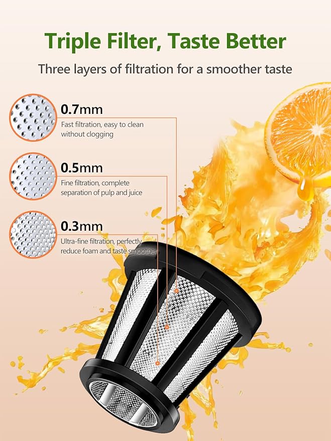 Slow Juicer for Celery Ginger Beet Carrot, Masticating Cold Press Juicer 200W Motor, Pulp Separated, East to Clean Dishwasher Safe, BPA Free, Juicer Machine Vegetable & Fruit