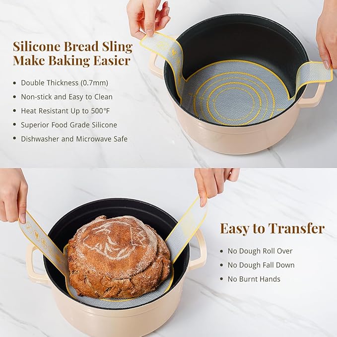 Sourdough Starter Kit, Sourdough Bread Baking Supplies with 2 Pcs 9" Round Banneton Bread Proofing Baskets, Dough Scraper, Dough Whisk, Bread Lame, Silicone Sling, Spatula, Powder Dredger