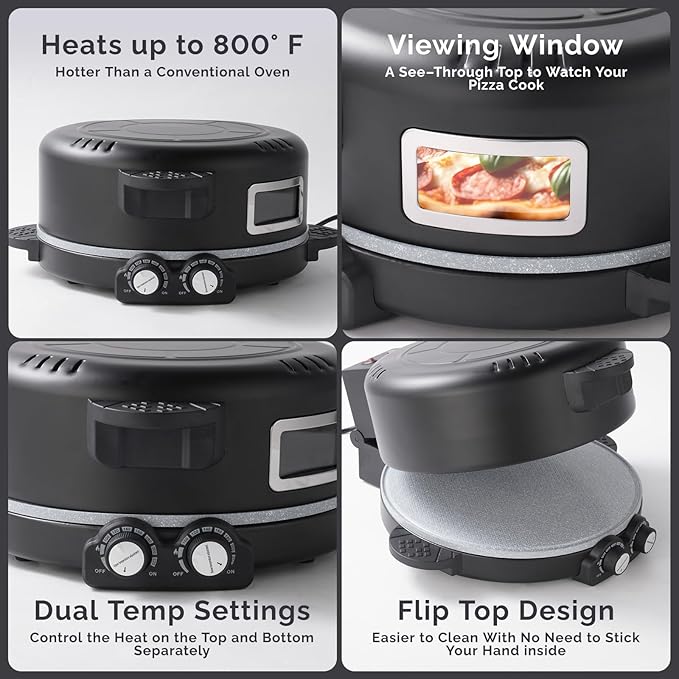 12" Electric Pizza Oven-Countertop Pizza Maker with Timer &Temperatures Control, Perfect for Pizzas/Pancake/Quesadillas/Cookies (black)