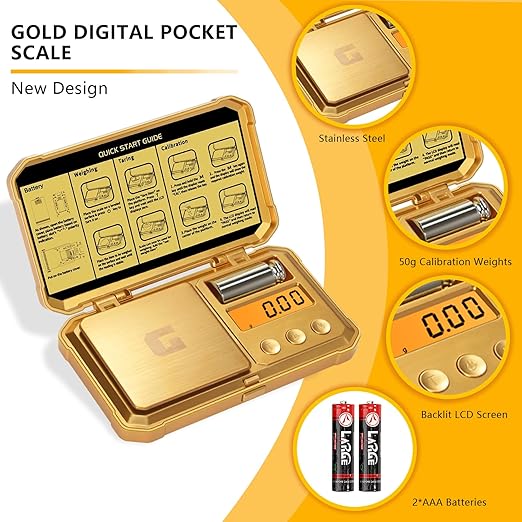 Digital Pocket Gram Scale 300g x 0.01g Accuracy， Small Mini High Precision Gold Scale Digital Weight Grams and Oz for Jewelry,Diamond，Arrows, Powders and Medicine,with 50g Cal Weights