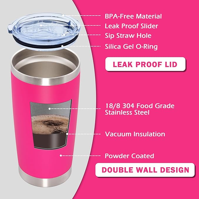 20oz Tumbler Bulk Stainless Steel Tumblers with Lid Vacuum Insulated Double Wall Travel Coffee Mug Powder Coated Tumbler Cup for Hot and Cold Drinks(Hot Pink, 1 pack)