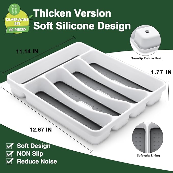 60-Piece Silverware Set with Organizer,AIVIKI Stainless Steel Flatware Set for 12,Cutlery Utensil Sets for Home Restaurant,Tableware Set Include forks spoons and knives,Mirror Polished,Dishwasher Safe