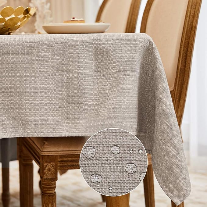 Table Cloth Square Table Cover 55x55 Inches Faux Linen Wrinkle Free and Waterproof Beige Square Tablecloth for Kitchen Dining Party Buffet Wedding
