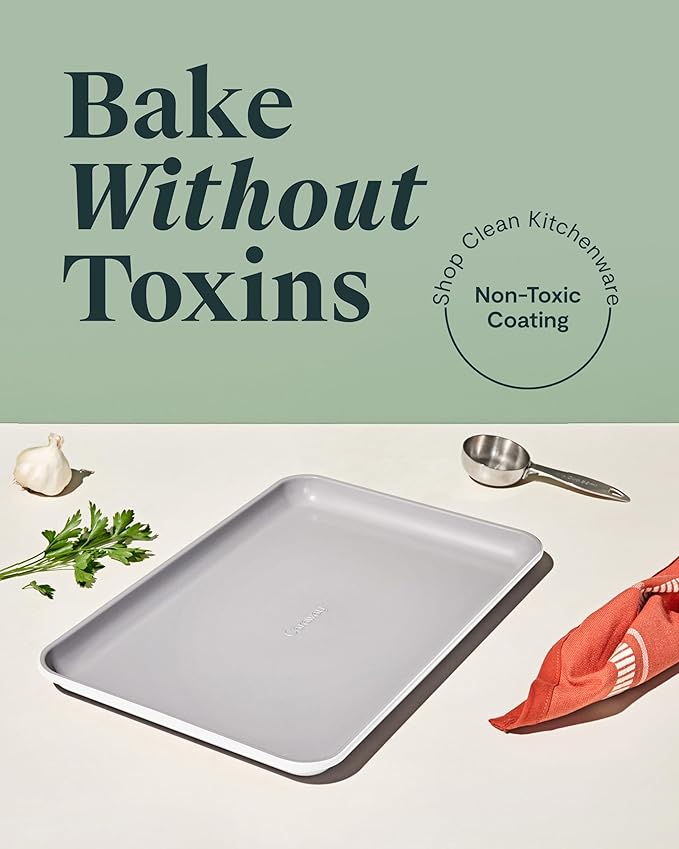 Caraway Non-Stick Ceramic Baking Sheet - Naturally Slick Ceramic Coating - Non-Toxic, PTFE & PFOA Free - Perfect for Baking, Roasting, and More - Medium (15" x 10") - White