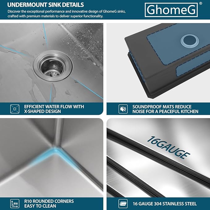 27 Inch Undermount Kitchen Sink Workstation 27x19x9 Inch Stainless Steel 16 Gauge Single Bowl Kitchen Sink Under Counter Sinks