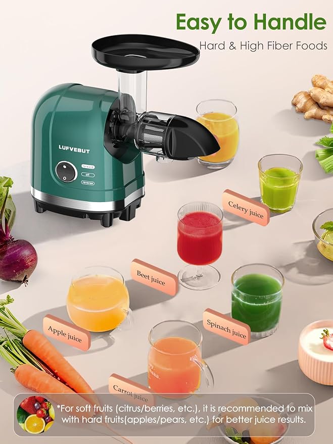 Vegetable Juicer for Celery Wheatgrass Spinach Ginger, Fruit Juicer Machines Slow Masticating Cold Press Juice Extractor Pulp Separated, Quiet Motor, Dishwasher Safe, Easy To Clean, BPA Free