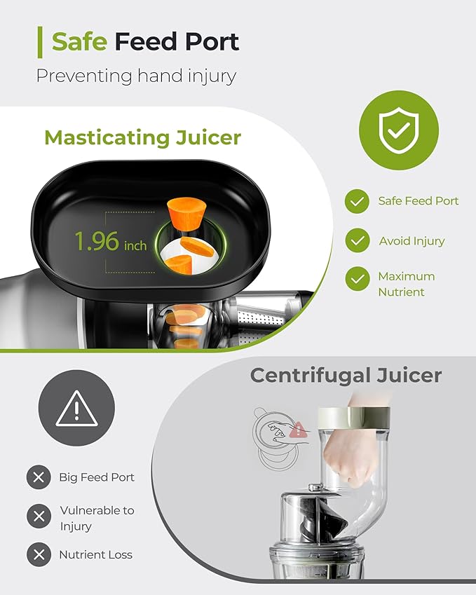 Jocuu Slow Masticating Juicer with 2-Speed Modes - Cold Press Juicer Machine - Quiet Motor & Reverse Function - Easy to Clean Juicer Extractor - Juice Recipes for Fruits & Vegetables (White)