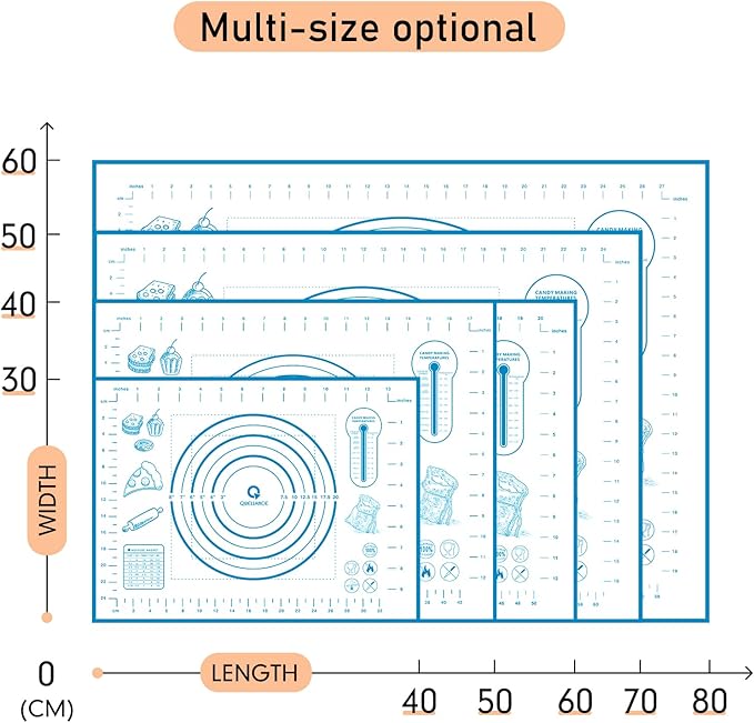 Silicone Pastry Mat with Measurement, Kids Rolling Mat for Fondant, Rolling Dough, Pie Crust, Pizza and Cookies, Baking Mat,12" x 16", Blue