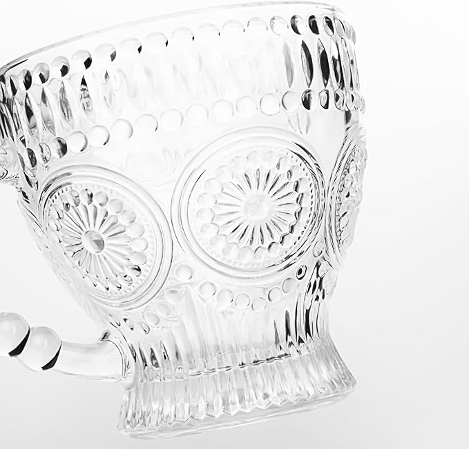 Glass Tea Cups and Saucers Set of 6 - Vintage Coffee Mugs -Teacups Set for Espresso Cappuccino Latte Tea - Dishwasher Microwave Safe (7OZ / 210ML)