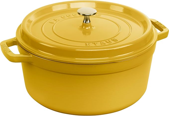 Staub Cast Iron Round Cocotte, Dutch Oven, 5.5-quart, serves 5-6, Made in France, Citron