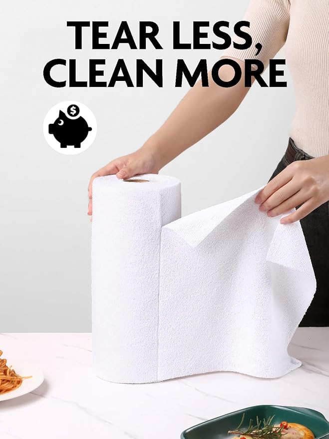 Fantasticlean Microfiber Cleaning Cloth Roll -150 Pack, Tear Away Microfiber Towels, 12" x 12", Reusable, Washable, Ultra Absorbent Dishcloth for Car, Home Supplies, Pet, Kitchen (White & Dimgrey)