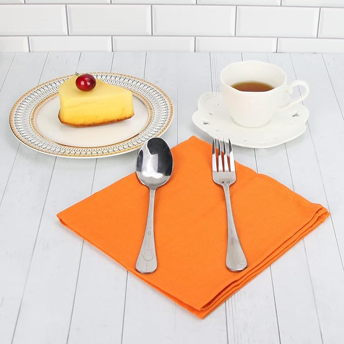 Solid Color Linen Blended Thin Dinner Cloth Napkins - Set of 12 (40 x 40 cm) - for Easter Events & Home Use (Multi Yellow)