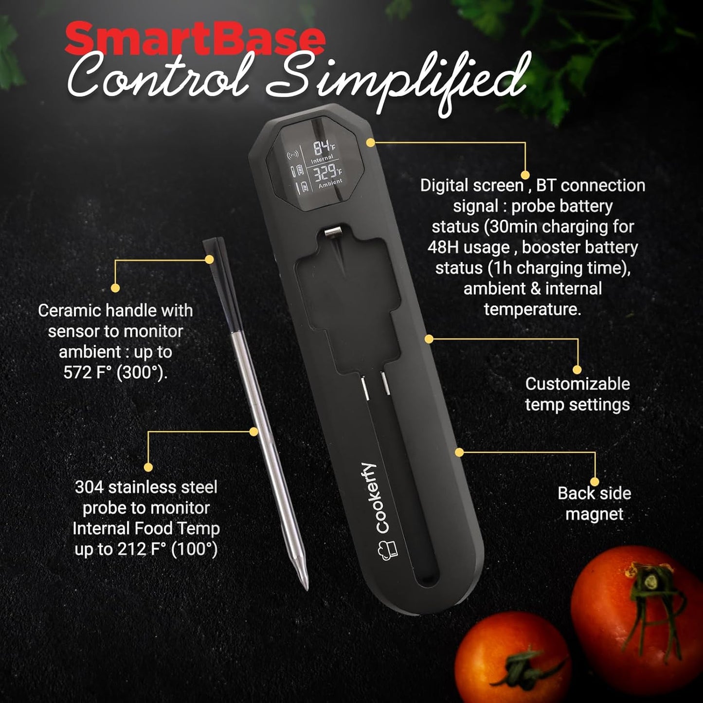 Meat Thermometer Digital Wireless –IP67 Waterproof, 48h Battery Life, Grill Thermometer with 820ft Range, Rechargeable Meat Probe, Wireless Meat Thermometer for BBQ, Smoker, Oven