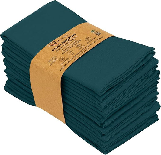 Ruvanti Cloth Napkins Set of 12, 18x18 Inches Napkins Cloth Washable, Soft, Durable, Absorbent, Cotton Blend. Table Dinner Napkins Cloth for Thanksgiving, Halloween Dinners Parties - Deep Teal