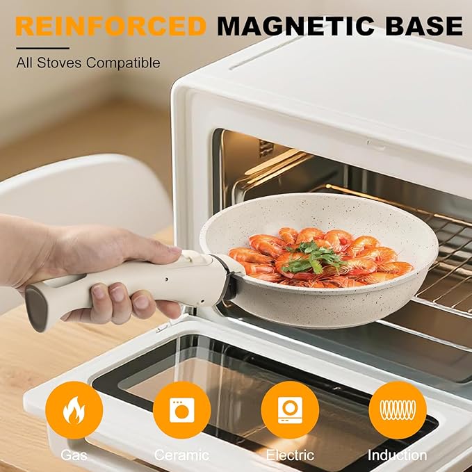 Pots and Pans Set Non Stick 20PCS, Ceramic Cookware Set Detachable Handle Non Toxic Stackable Kithchen Set, Dishwasher Oven Safe Induction Compatiable Frying Pans Pots Skillets, White