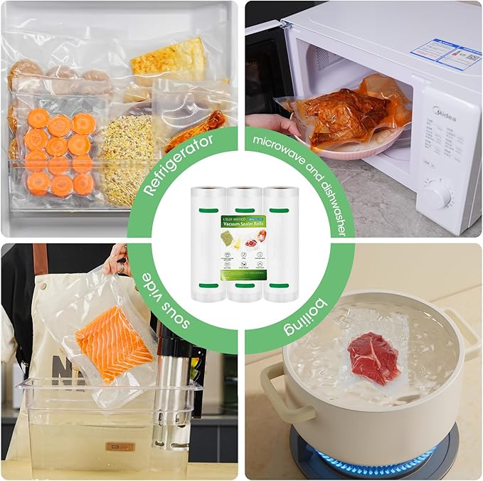 L'ELEF MISTICO Vacuum Sealer Bags for Food, 11''X40' (3 Rolls) BPA Free Food Saver Bags for Sealer, Customized Size Vacuum Storage Bags for Sous Vide or Meal Prep
