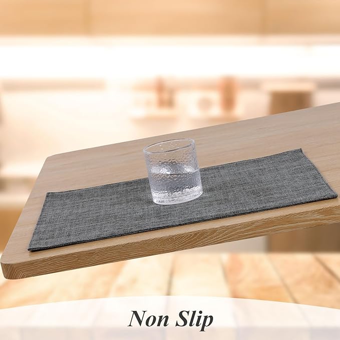 SHACOS Woven Fabric Placemats Set of 4 Heat Resistant Place Mats Non Slip Washable Double Layer Cloth Placemats Reversible Table Mats Kitchen Dining Table Decor (4, Dark Grey)