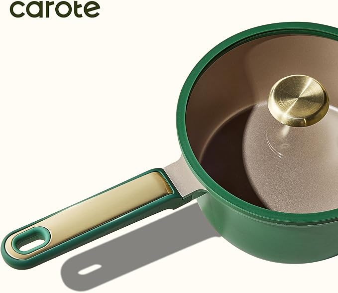 CAROTE 2QT & 2.5QT Sauce Pan Sets with Lid & Ladle Cooking Pots Nonstick Saucepans Cookware Set Small Kitchen Pot, Induction Comptable, Easy to Clean, PFOA FREE (Green)