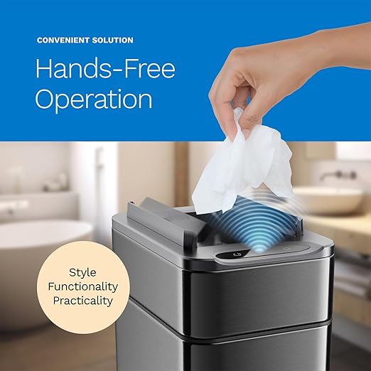hOmeLabs 2.4 Gallon Touchless Sensor Trash Can, Automatic Retractable Butterfly Lid, Batteries Included, Space-Efficient, Easy Clean, Battery-Powered