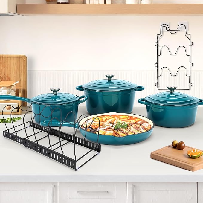 QuliMetal Nonstick Enameled Cast Iron Cookware Set, 7Pcs Pots and Pans with Lid, Frying Pan Skillet, Saucepan, Healthy Dutch Oven for Sourdough Bread Baking, Oven Safe up to 500° F or on All Stovetop