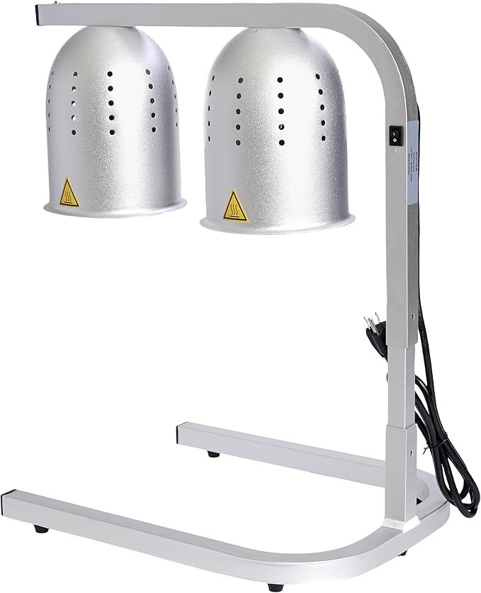 SYBO DL2112 Commercial Grade Food Heat Lamp, Electric 2-Bulb Food Warmer with Adjustable Stand, 500W, Silver