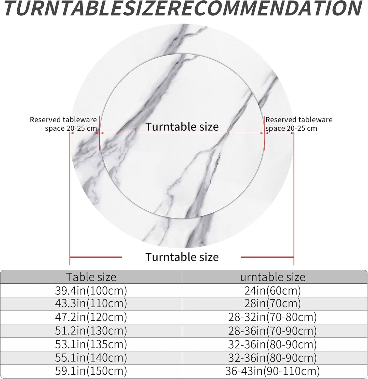 23.6" Lazy Susan for Table Top Sintered Stone Rotating Serving Tray for Dining Table, Kitchen Lazy Susan Organizer Spinning Rotating Food Server Party Centerpieces