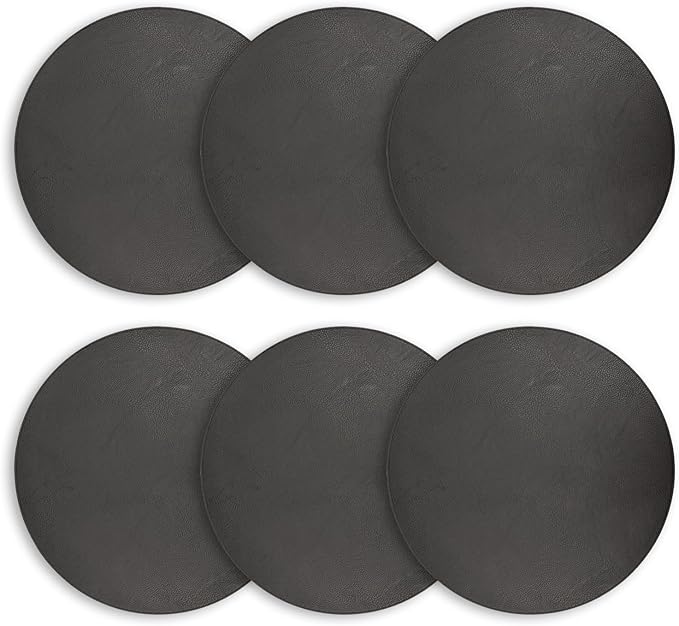 Placemats Set of 6 – Round 15” Faux Leather Table Mats for Dining, Heat Resistant & Non-Slip Washable Table Decor, Indoor, Outdoor, Dining Table Set for 6, Modern Kitchen & Holiday Use,Black