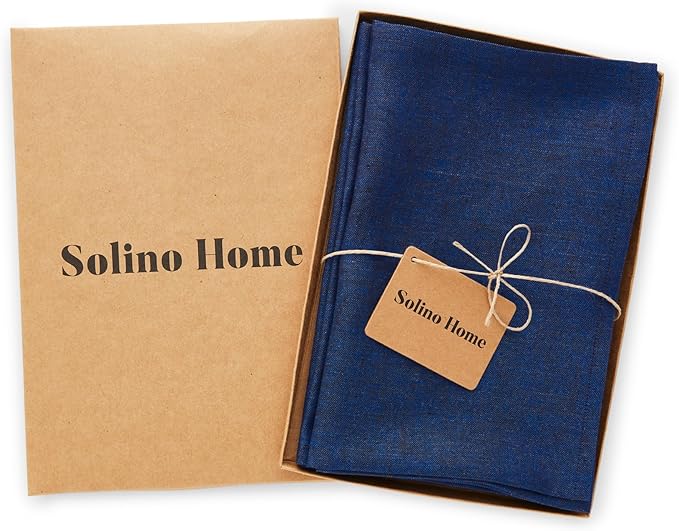 Solino Home Linen Napkins Set of 4-100% Pure Linen Royal Blue Dinner Napkins Cloth 20 x 20 Inch - Athena, Handcrafted and Machine Washable - Christmas