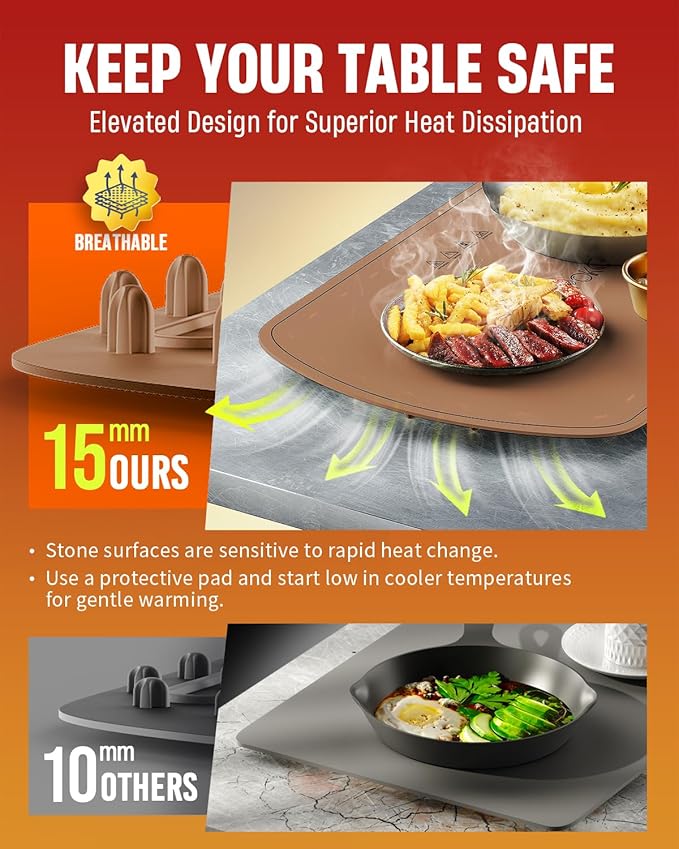 Warming Mat for Food, VEPOKA Food Warmer Mat for Countertop, Electric Warming Tray with 7 Temp Levels & Auto Shut-Off, Food Warmers for Parties, Ideal Gift for Kitchen & Buffet Use