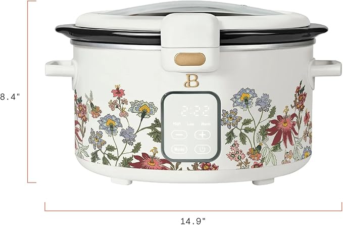 Beautiful 4-Qt Programmable Slow Cooker with Hinged Locking Lid & Touch Display – 3 Heat / 4 Timer Settings